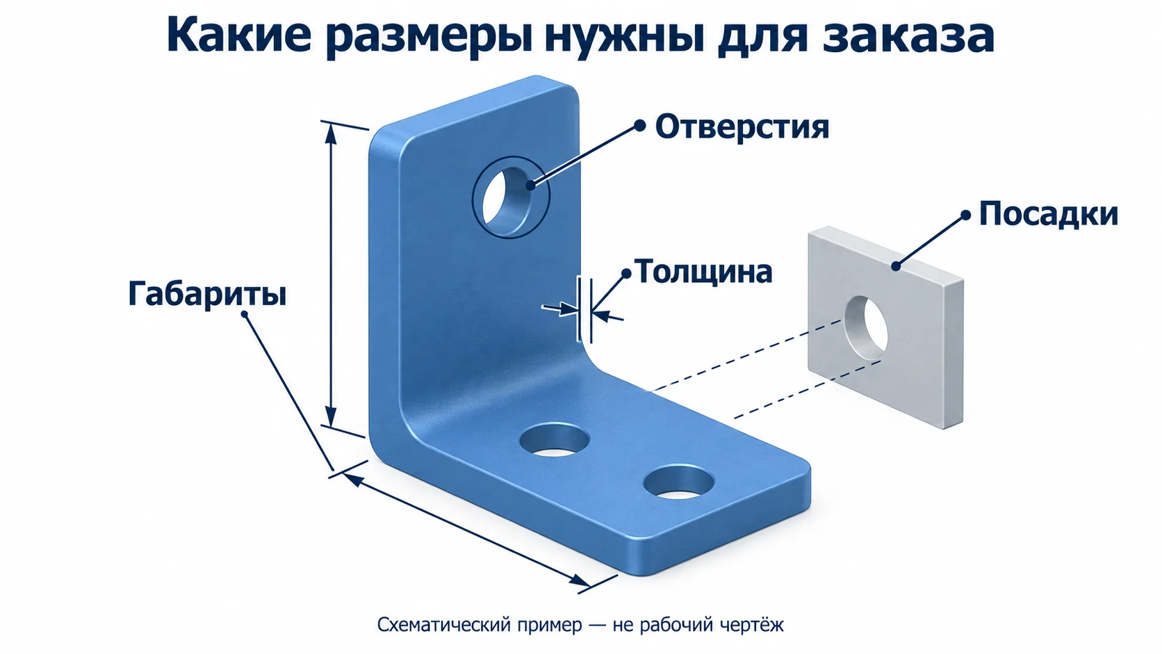 Схематический кронштейн с обозначением габаритов, отверстий, толщины и посадок
